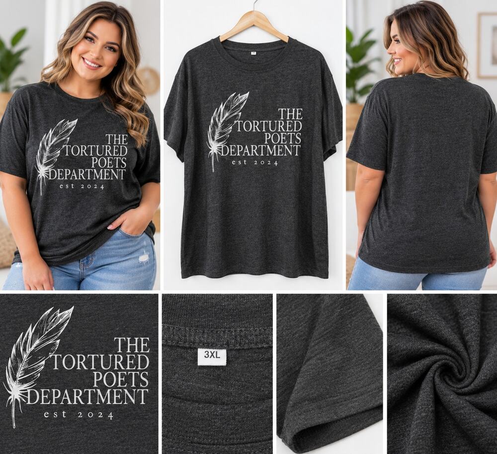 The Tortured Poets Department Graphic T-Shirt – Charcoal Gray – Size 3XL